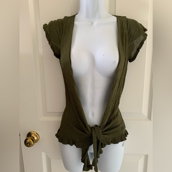 bebe Olive Green Short Sleeve Cardigan - Picture 1 of 10